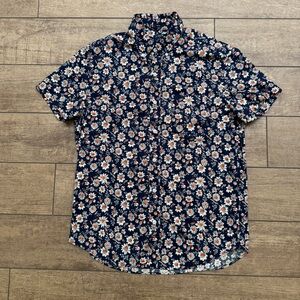 J. Crew Navy Blue/Orange Floral Short-sleeve Button-up (Slim M)